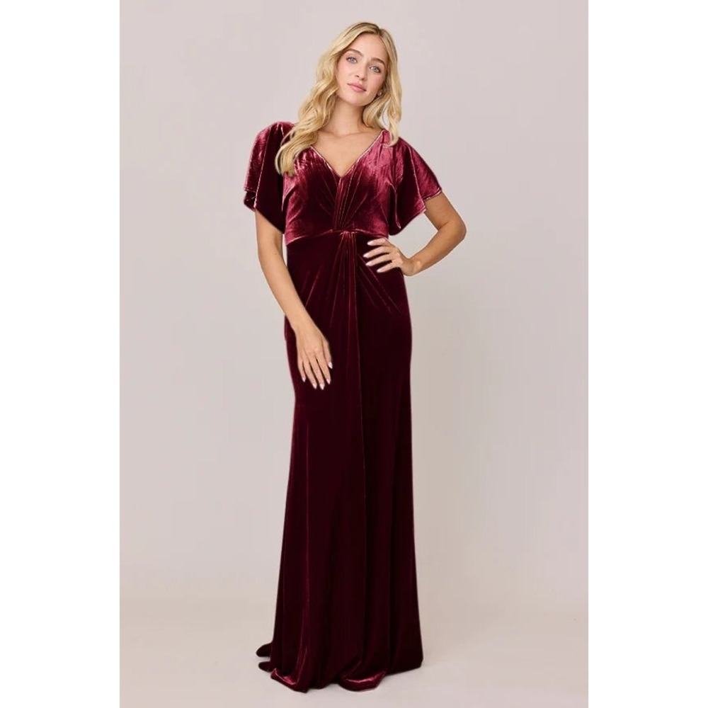 Revelry Red Maxi Dress Velvet Angel Sleeve Modest Wedding Formal Romantic Formal